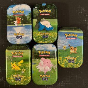 5 empty Pokemon Go Mini Tins Eevee Pikachu Snorlax